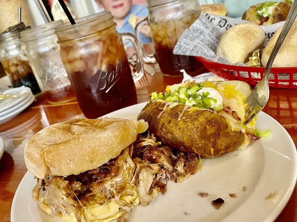 BBQ Pork Sandwich with Loaded Baked Potato